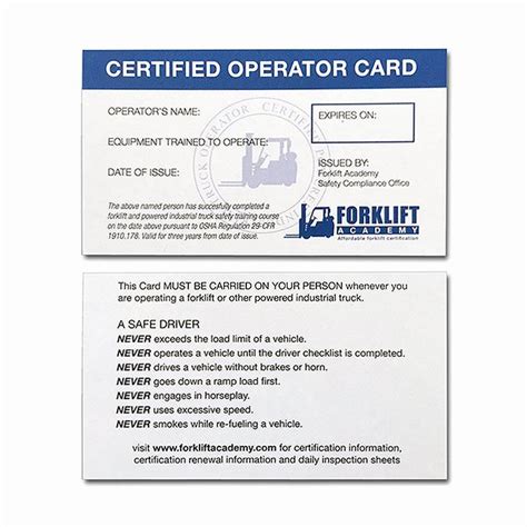 Blank Equipment Operator Certification Card Template