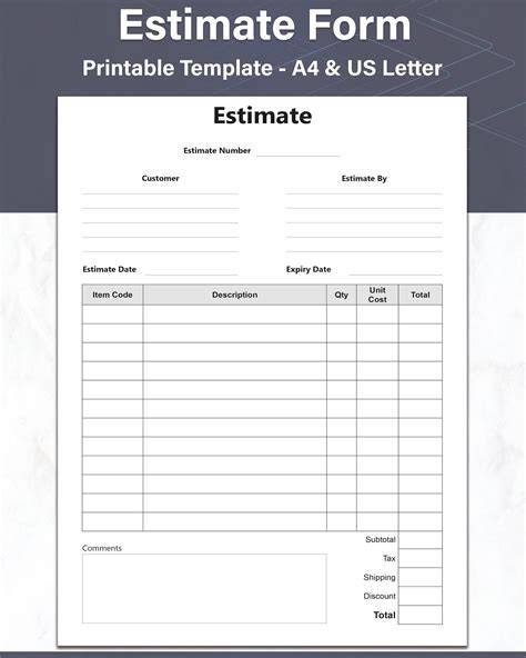 Blank Estimate Form Template (9) - TEMPLATES EXAMPLE | TEMPLATES