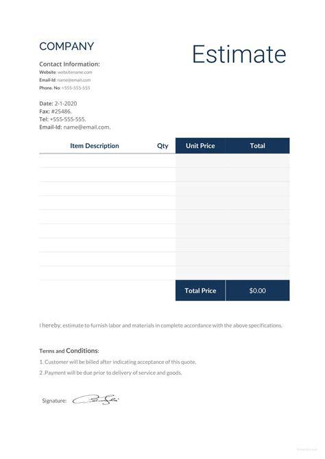 Blank Estimate Form Template - Best Sample Template