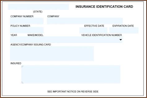 Blank Fillable Fake Car Insurance Card Template