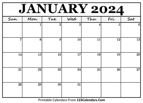 Blank January Calendar 2024