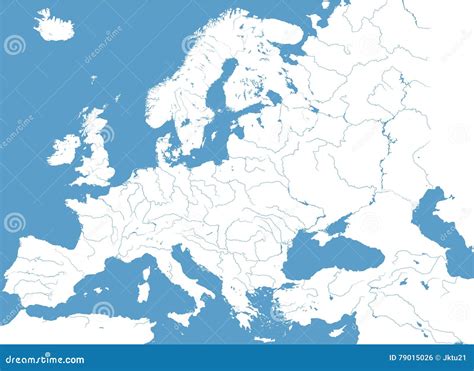 Blank map of Europe (European continent, countries, rivers)