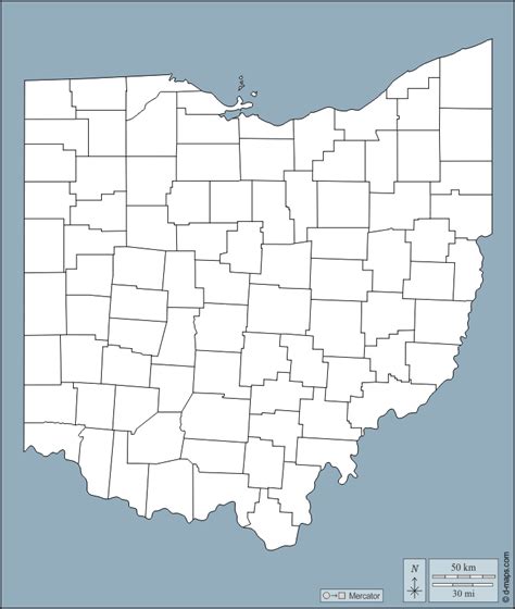 Ohio free map, free blank map, free outline map, free base map
