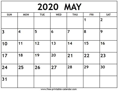 Blank May Calendar Printable