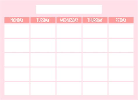 Blank Monday To Friday Calendar