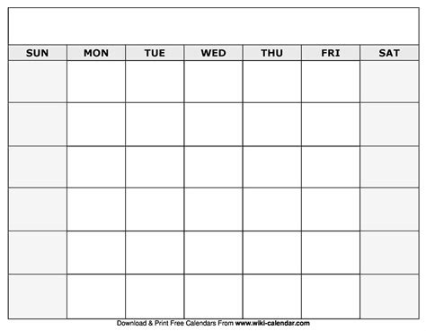 Blank Monthly Calendar Free Printable