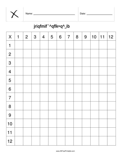 Blank Multiplication Table Worksheet