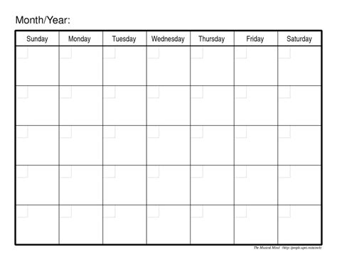 1 Month Blank Calendar Calendar Printable Free