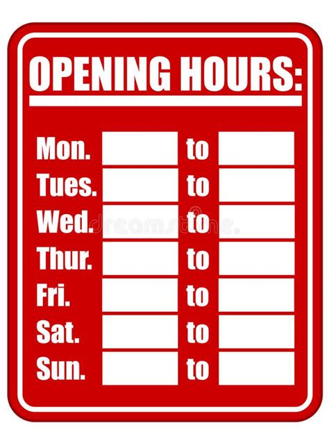 Blank Opening Hours Template