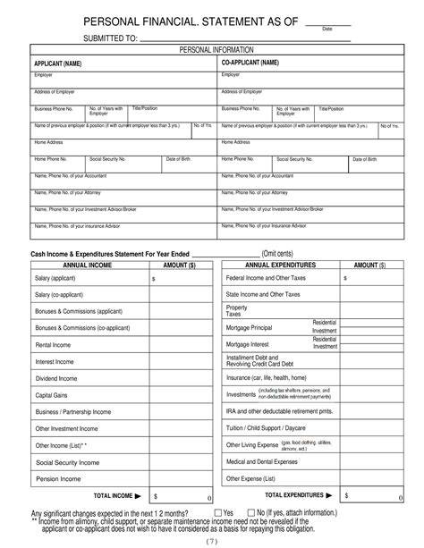 Blank Personal Financial Statement Form - Sample Forms