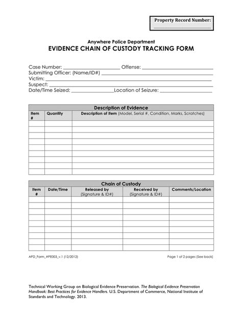 Blank Printable Chain Of Custody Form