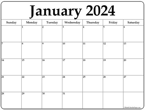 Blank Printable January 2024 Calendar