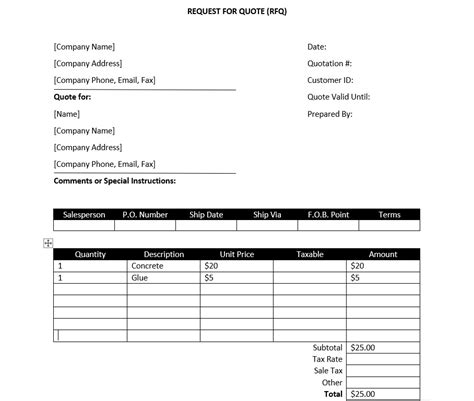 Blank Rfq Template