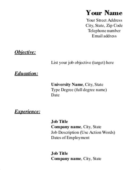 Blank Sample Resume Format At Resume Examples