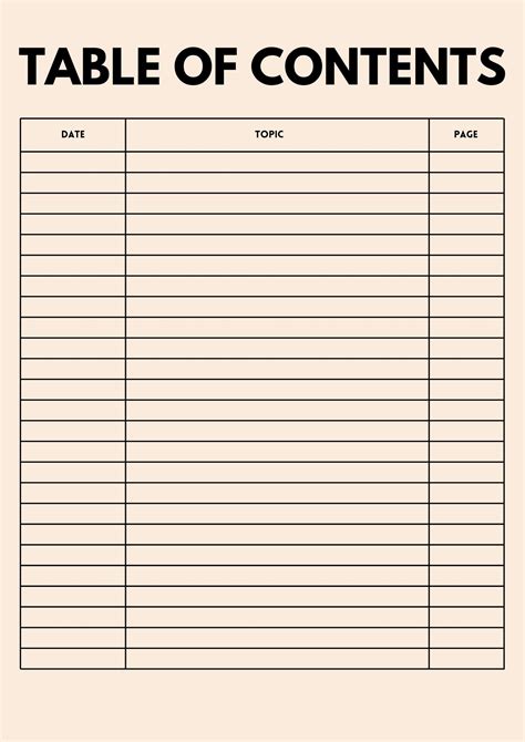 Blank Table Of Contents Template Printable