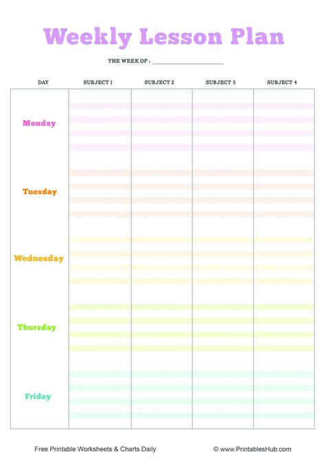 Blank Weekly Lesson Plan Template Printable