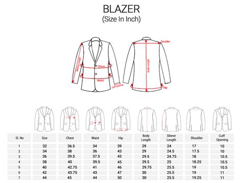 Blazer Size Chart Men