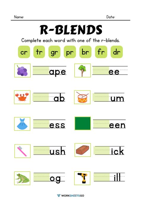 Blends With R Worksheets
