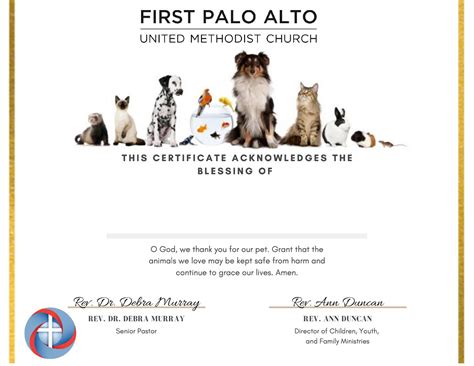 Blessing Of The Animals Certificate Template