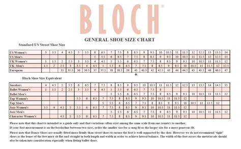 Bloch Pointe Shoe Size Chart Html