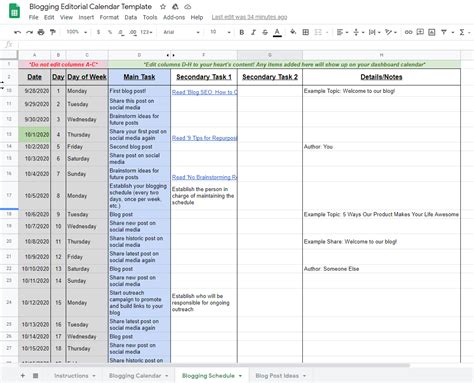 Blog Schedule Template