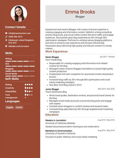 Blogger Resume Sample