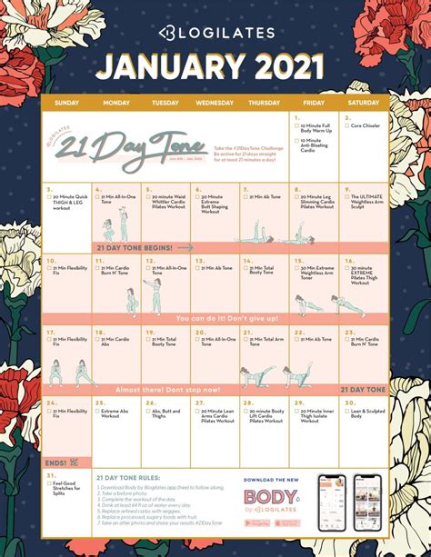 Blogilates 21 Day Tone Calendar