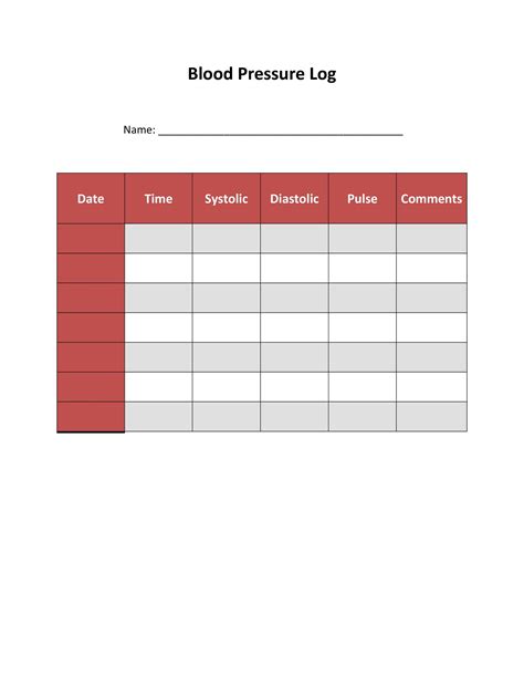Blood Pressure Printable Log Sheet