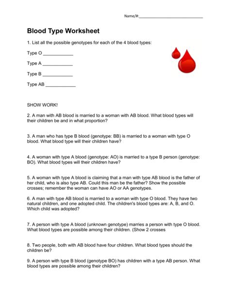 Blood Type Problems Worksheet