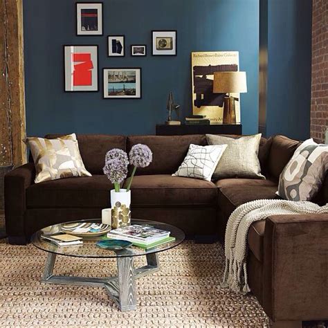 Beautiful Brown and blue living room, Brown sofa living room, Brown