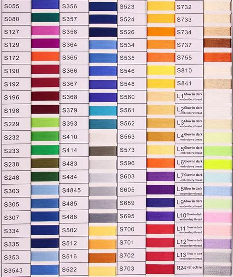 Blue Bird Embroidery Thread Color Chart