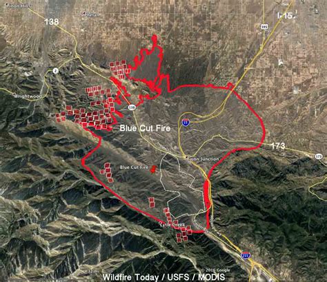 Blue Cut Fire Map Updated 30K Acres Lytle Creek, El Cajon Fire Map Doubles