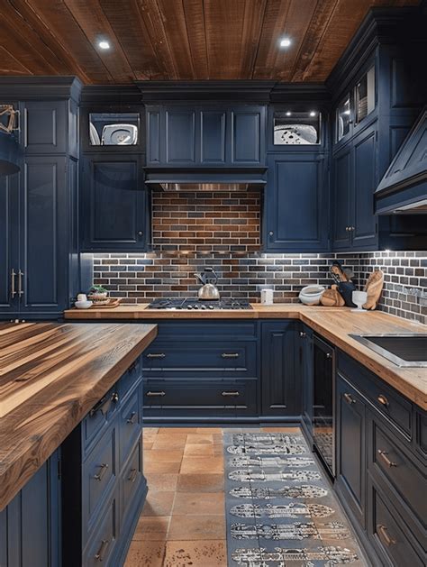 Bring a touch of sophistication to your kitchen with stunning Blue Kitchen Cabinets Brown Countertops!