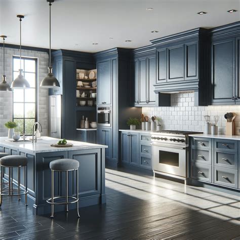 Stunning Blue Kitchen Cabinets Paired with Chic Gray Floors