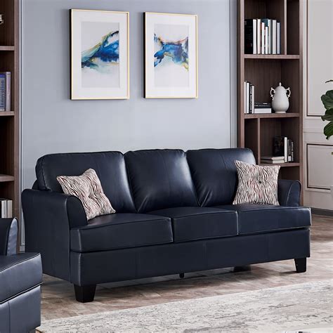 Blue Leather Sofa Set