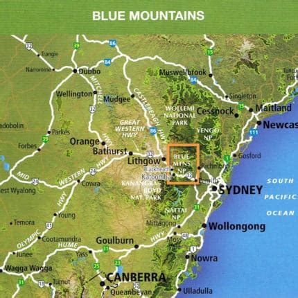 Map of the Blue Mountains showing Lawson to Lithgow 'their