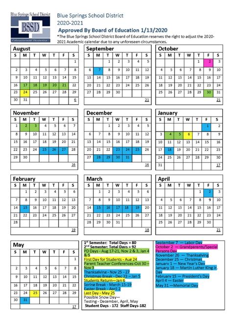 Blue Springs District Calendar