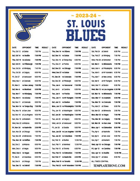 Blues Printable Schedule