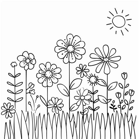 Blumenwiese Ausmalbild