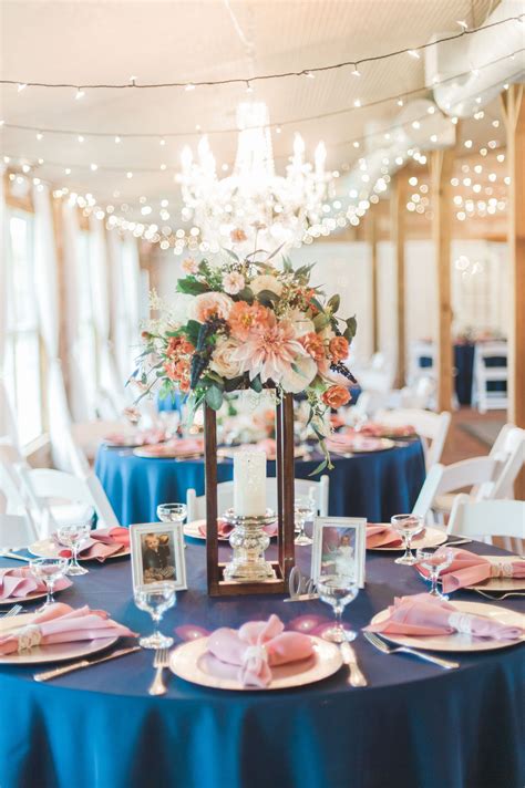 Blush Pink And Navy Blue Wedding Centerpieces