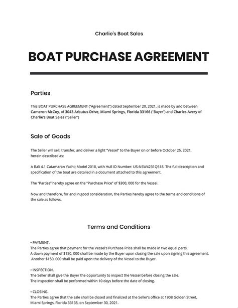 Boat Sale And Purchase Agreement Template