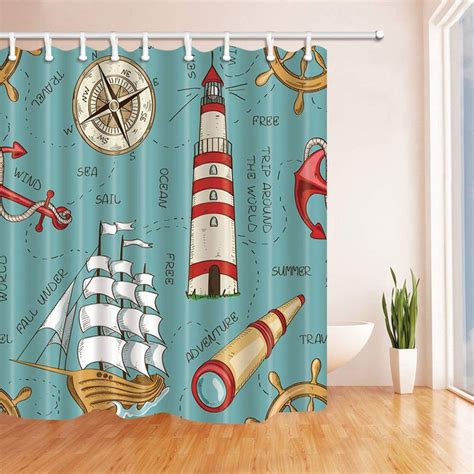 Ufatansy Uforme Beach Theme Boat Print Shower Curtain No More Stain and Waterproof