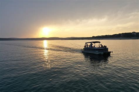 Boat on Lake Travis at Sunset