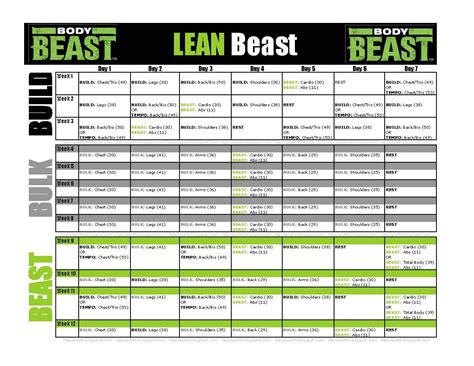 Body Beast Calendar Lean