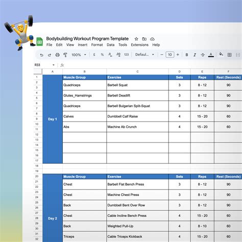 Bodybuilding Program Excel