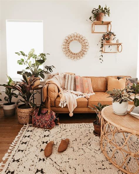 Boho living room with black and white furniture and decor