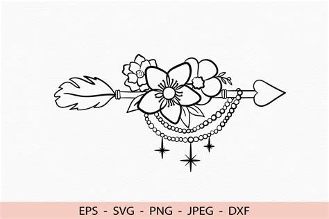 Download Boho Style Arrow with Flowers DXF Files