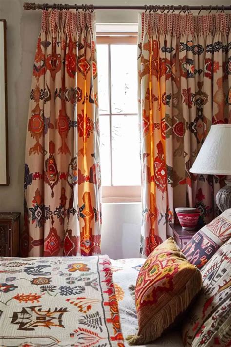 Boho bedroom with curtains