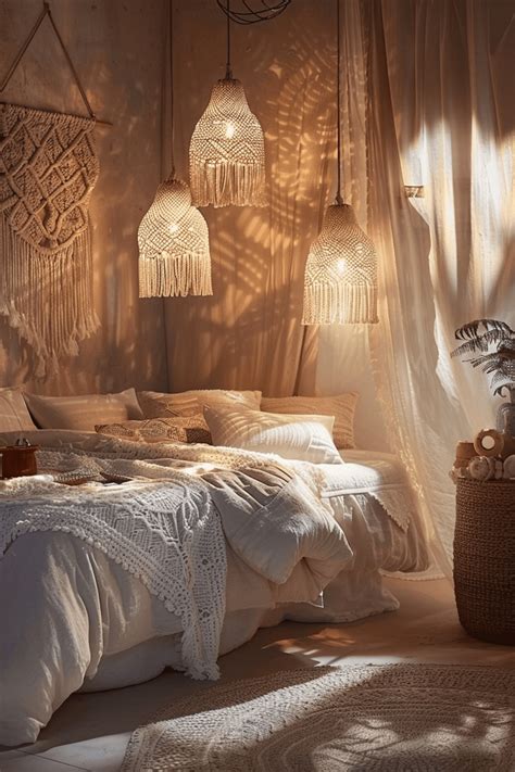 Boho bedroom with lighting