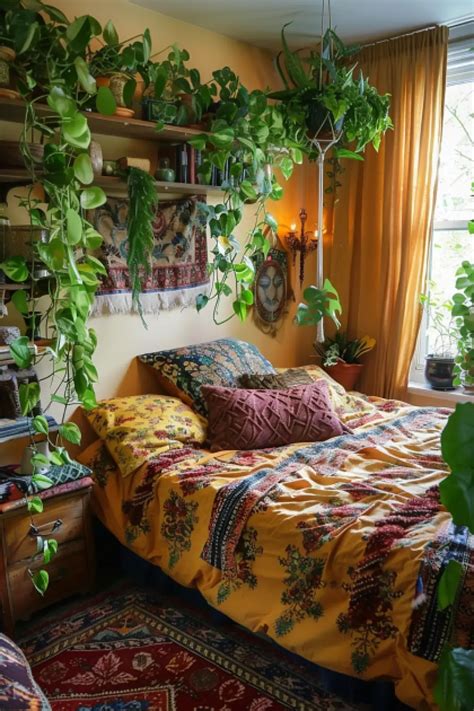 Boho bedroom with plants